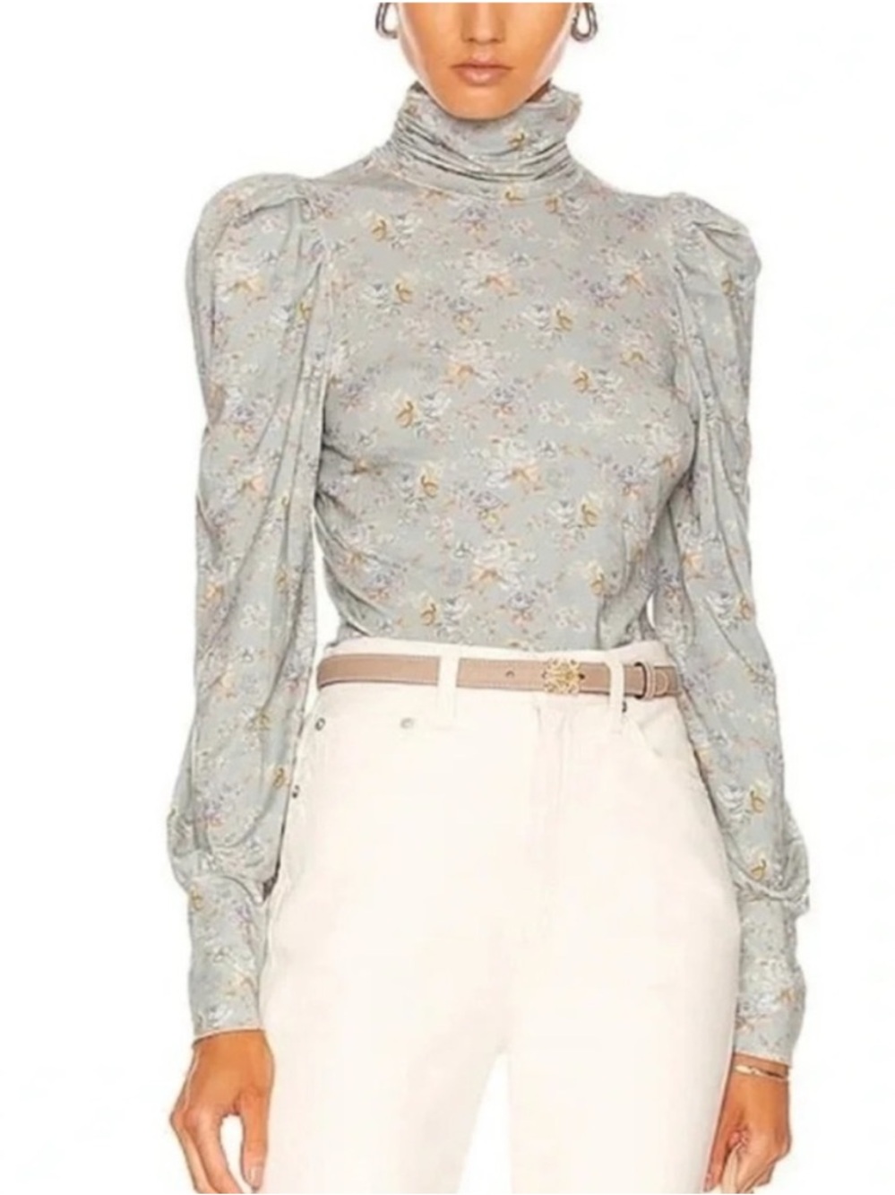 LOVESHACKFANCY Vienna Turtleneck Top in Sky Gray XS - Picture 1 of 9